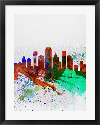Framed Dallas Watercolor Skyline Print