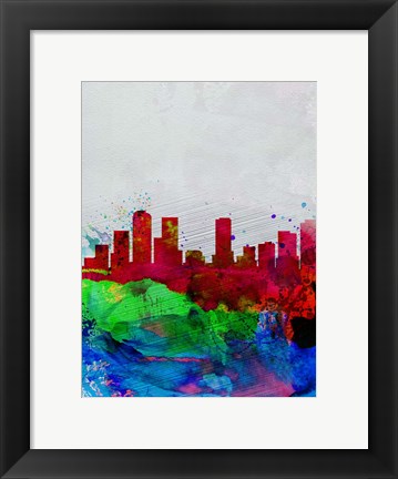 Framed Denver Watercolor Skyline Print