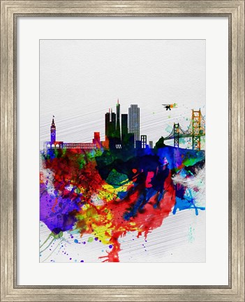 Framed San Francisco Watercolor Skyline 1 Print