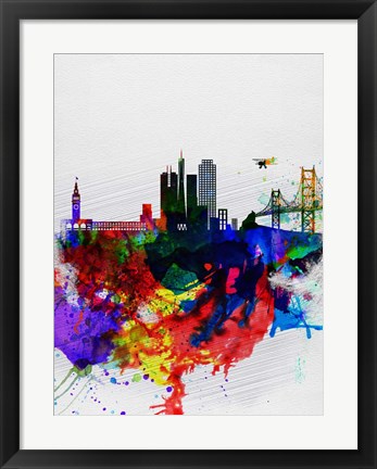 Framed San Francisco Watercolor Skyline 1 Print