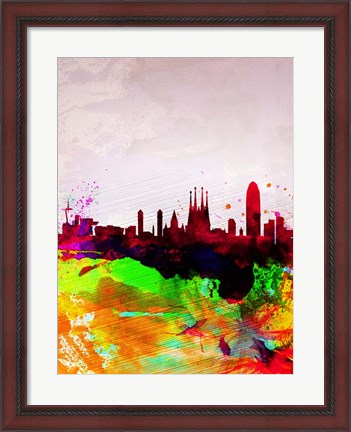 Framed Barcelona Watercolor Skyline Print