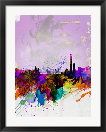 Framed Taipei Watercolor Skyline Print