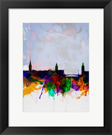 Framed Stockholm Watercolor Skyline Print