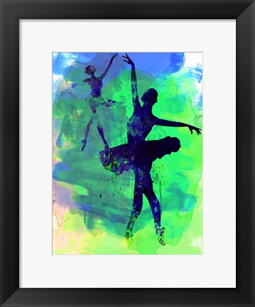 Framed Two Dancing Ballerinas Watercolor 3 Print