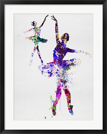 Framed Two Dancing Ballerinas Watercolor 4 Print