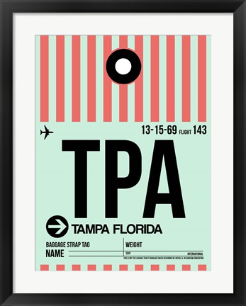 Framed TPA Tampa Luggage Tag 1 Print