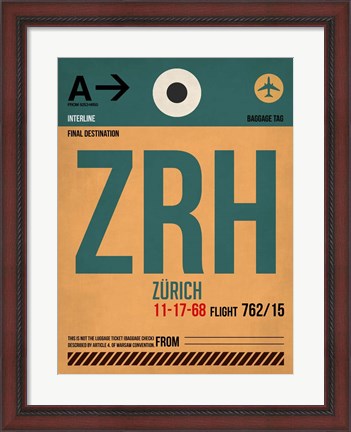 Framed ZRH Zurich Luggage Tag 1 Print