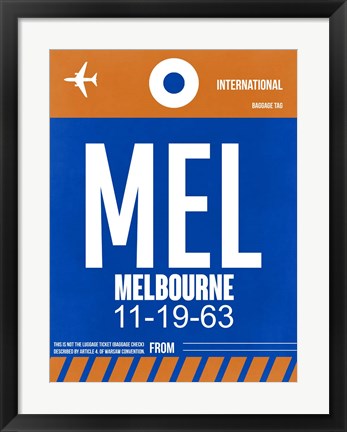 Framed MEL Melbourne Luggage Tag 2 Print