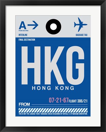 Framed HKG Hog Kong Luggage Tag 1 Print