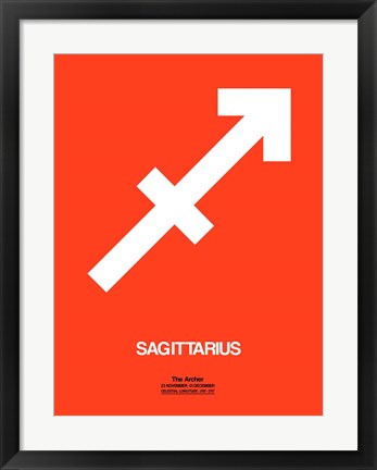 Framed Sagittarius Zodiac Sign White on Orange Print
