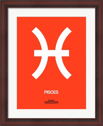 Framed Pisces Zodiac Sign White on Orange Print
