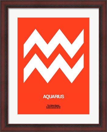 Framed Aquarius Zodiac Sign White on Orange Print