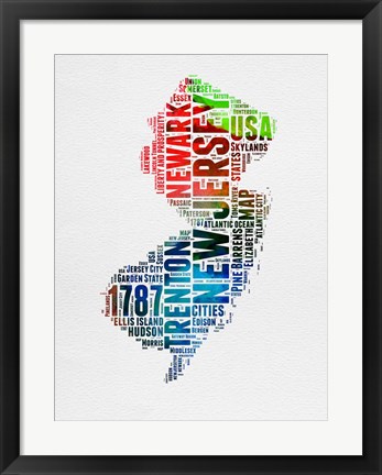 Framed New Jersey Watercolor Word Cloud Print