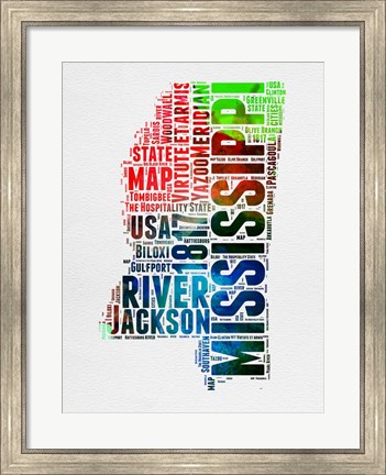 Framed Mississippi Watercolor Word Cloud Print
