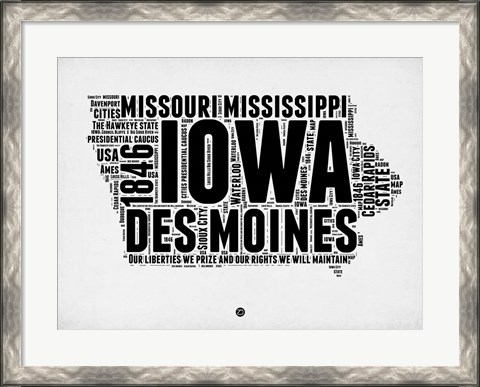 Framed Iowa Word Cloud 2 Print