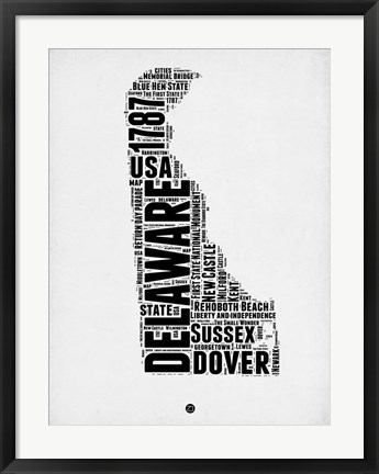 Framed Delaware Word Cloud 2 Print