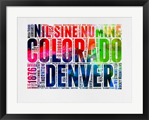 Framed Denver Watercolor Word Cloud Print