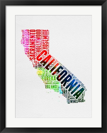 Framed California Watercolor Word Cloud Print