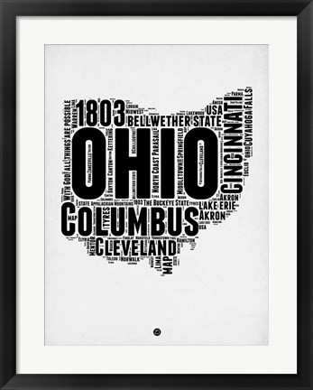 Framed Ohio Word Cloud 2 Print