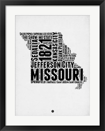 Framed Missouri Word Cloud 2 Print