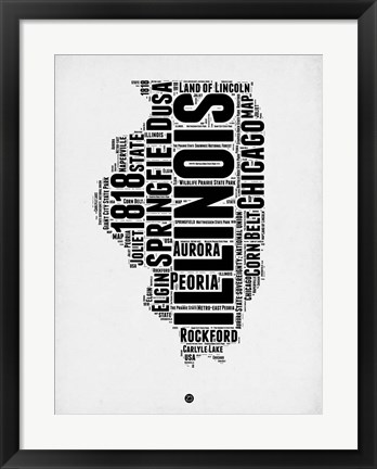 Framed Illinois Word Cloud 2 Print