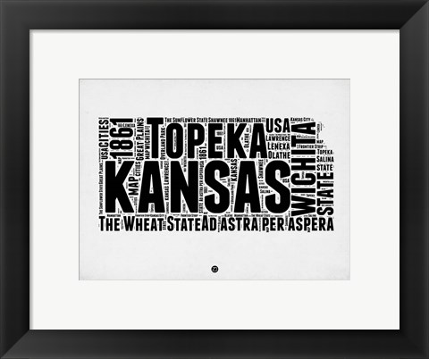 Framed Kansas Word Cloud 2 Print