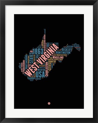 Framed West Virginia Word Cloud 1 Print