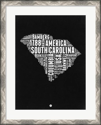 Framed South Carolina Black and White Map Print