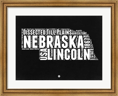 Framed Nebraska Black and White Map Print