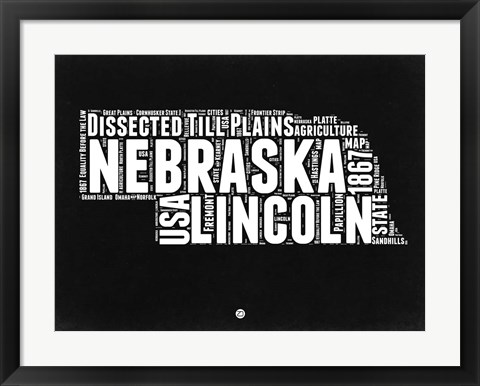 Framed Nebraska Black and White Map Print