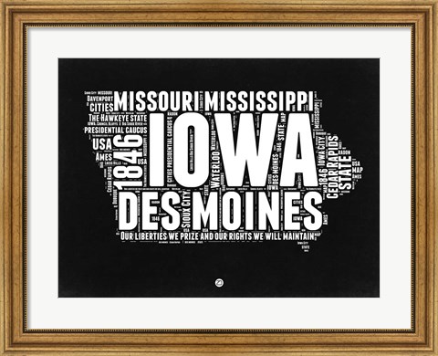 Framed Iowa Black and White Map Print