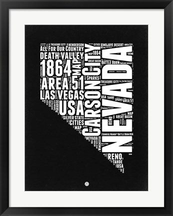 Framed Nevada Black and White Map Print