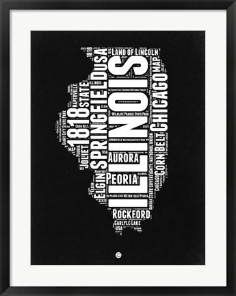 Framed Illinois Black and White Map Print