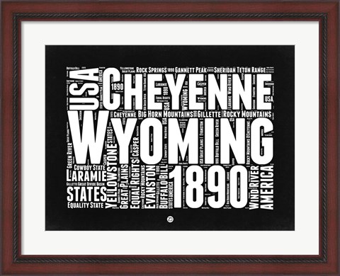 Framed Wyoming Black and White Map Print