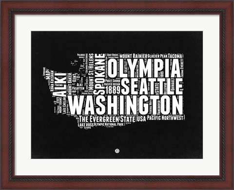 Framed Washington Black and White Map Print