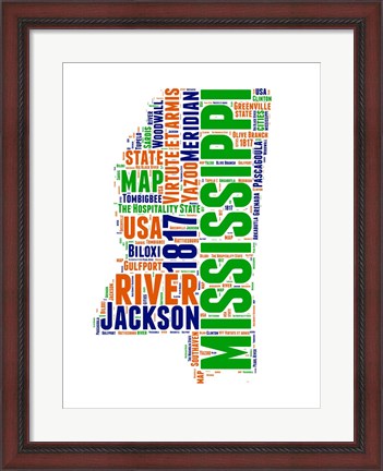 Framed Mississippi Word Cloud Map Print