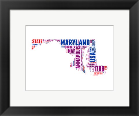 Framed Maryland Word Cloud Map Print