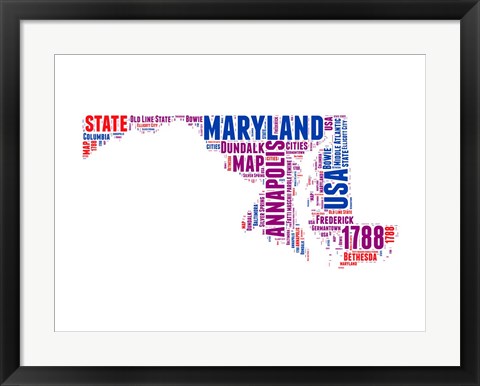 Framed Maryland Word Cloud Map Print