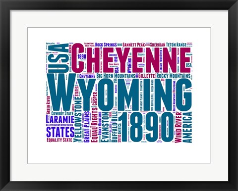 Framed Wyoming Word Cloud Map Print