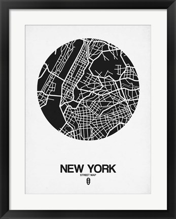 Framed New York Street Map Black and White Print