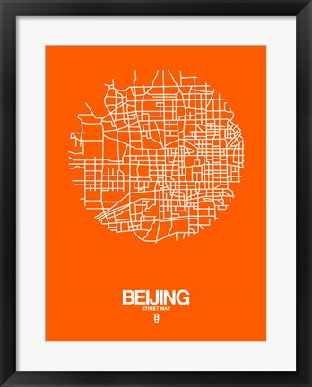 Framed Beijing Street Map Orange Print