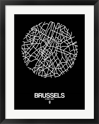 Framed Brussels Street Map Black Print