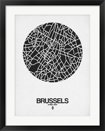 Framed Brussels Street Map Black on White Print