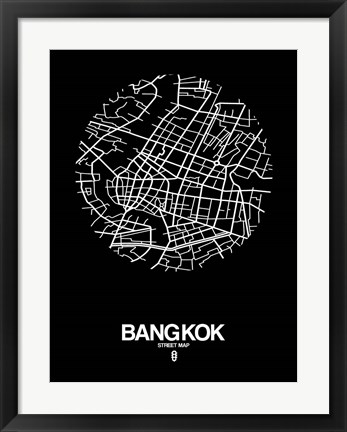 Framed Bangkok Street Map Black Print
