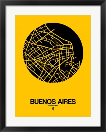 Framed Buenos Aires Street Map Yellow Print