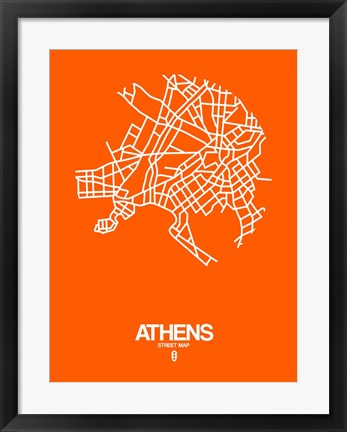 Framed Athens Street Map Orange Print
