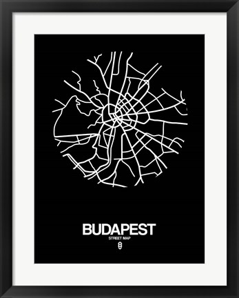 Framed Budapest Street Map Black Print