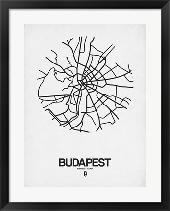 Framed Budapest Street Map White Print