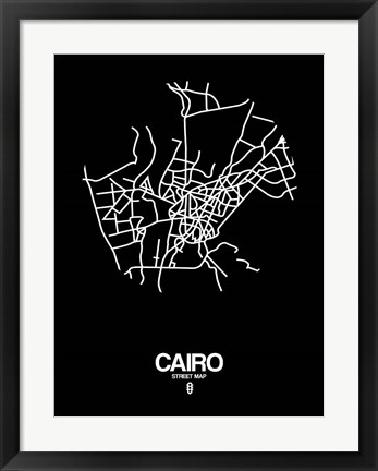 Framed Cairo Street Map Black Print