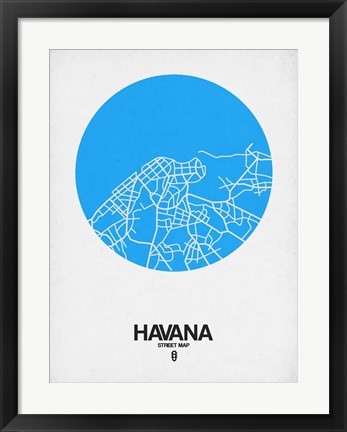 Framed Havana Street Map Blue Print